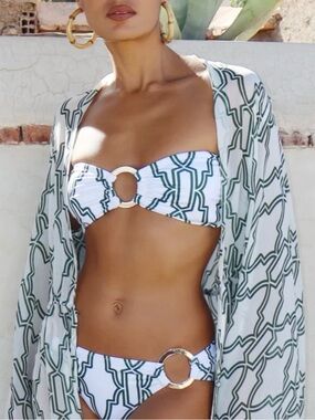 Alexandra Miro Carlotta Bikini Bandeau Top Swimwear Green Tile Color Size S